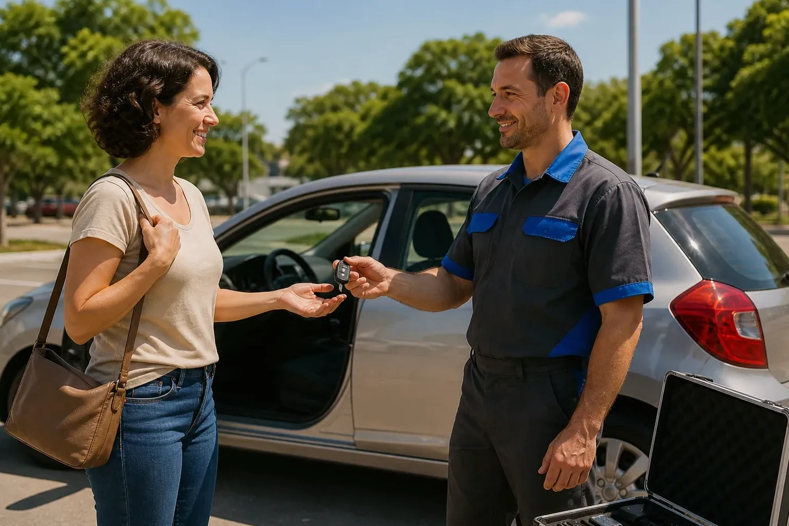 Profissional abrindo um carro utilizando ferramentas apropriadas em Camaçari.